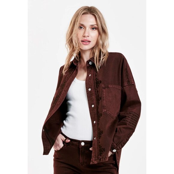 Dear John Denim Gina Denim Shirt Jacket in Dark Mahogany - Sz XS - NWT - Picture 1 of 9